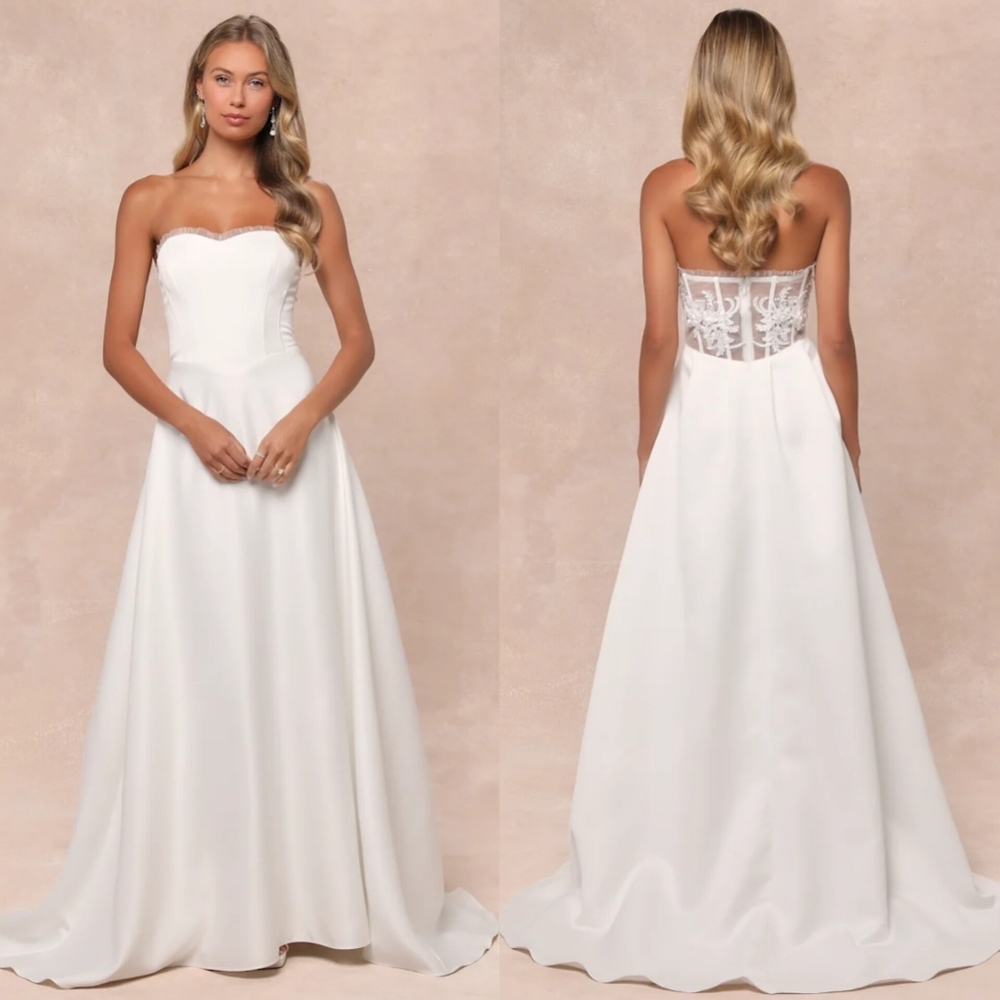 Lulus Eternal Gratitude White Floral Embroidered Strapless Maxi Dress S Wedding